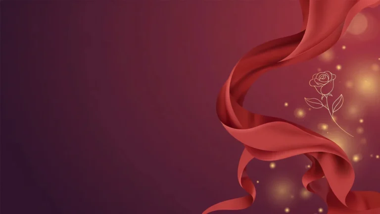 Erotico e pornografico, la differenza: nastro di seta rossa e rosa dorata su sfondo bordeaux, simbolo di eleganza e suggestione