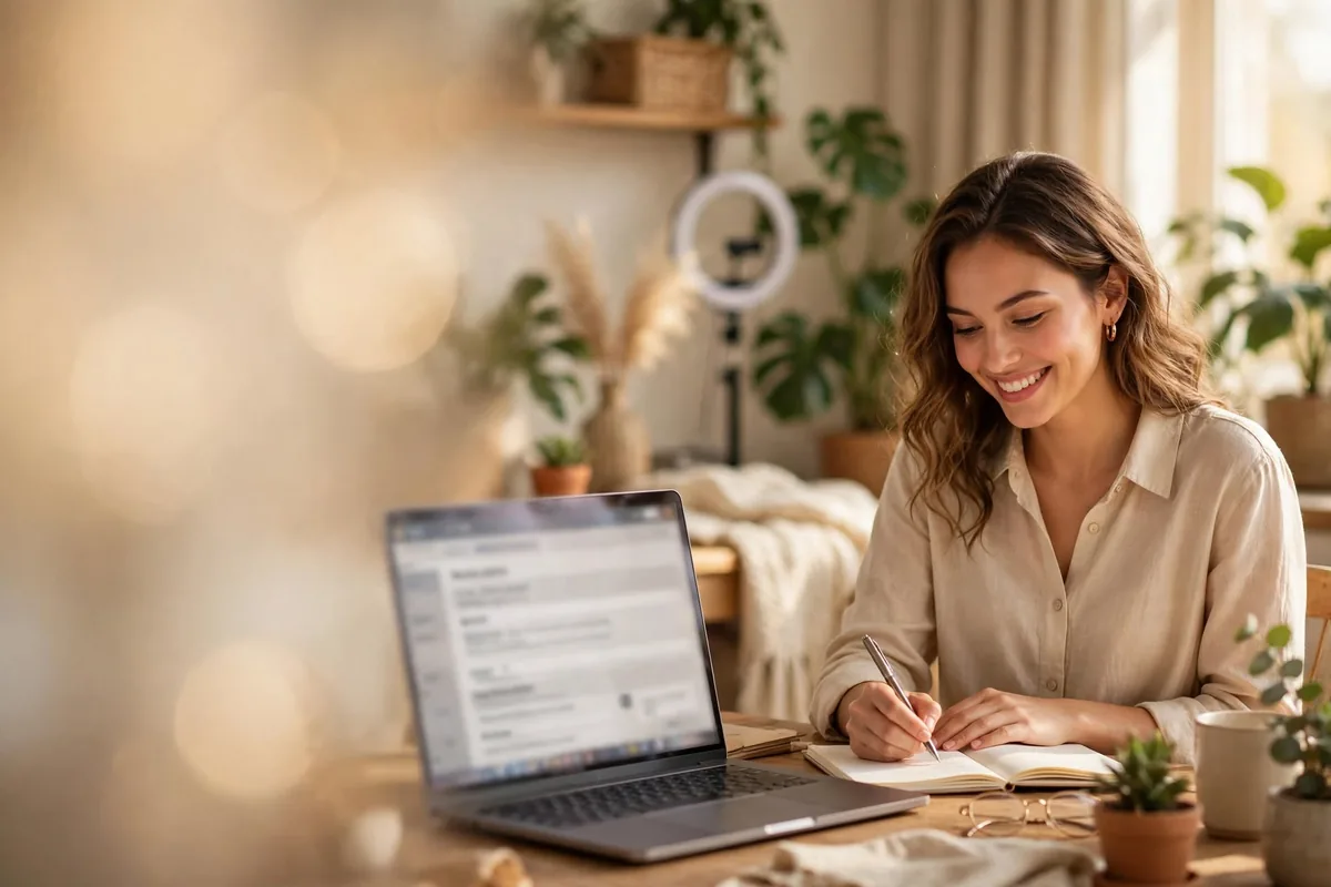 Registrazione su StudioHotLine: ragazza sorridente che compila la registrazione da casa al portatile
