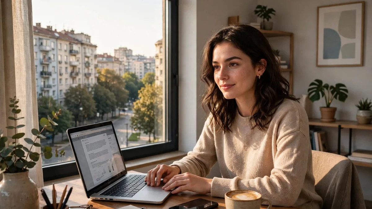 Model webcam în București lucrând de acasă, fără studio