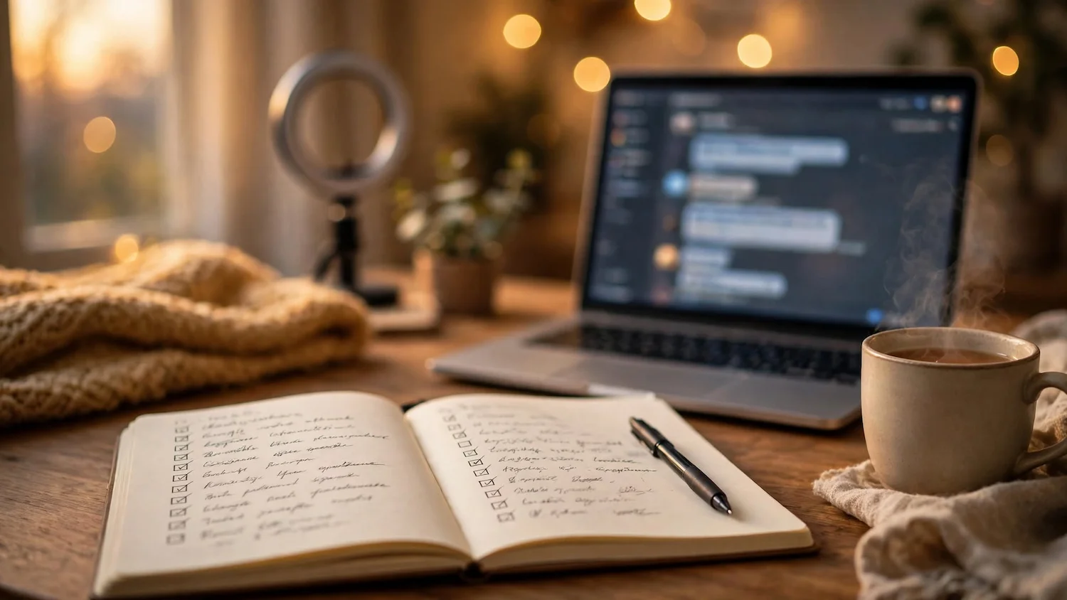StudioHotLine regolamento: quaderno con la lista delle regole accanto al portatile, le regole per le modelle