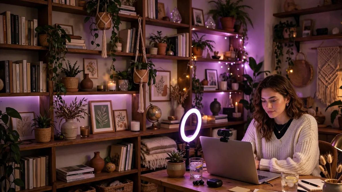 Qué es una camgirl: modelo webcam trabajando desde casa con su portátil