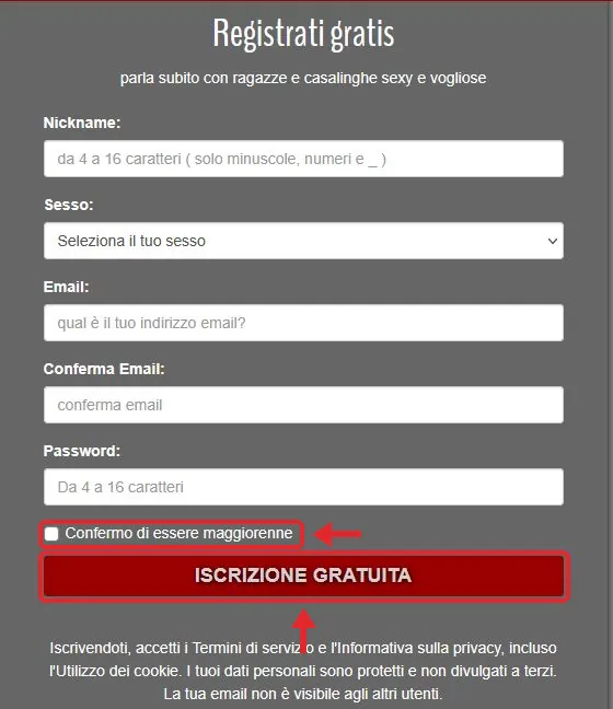 Cadastro na StudioHotLine: formulário de cadastro grátis com apelido, e-mail e senha