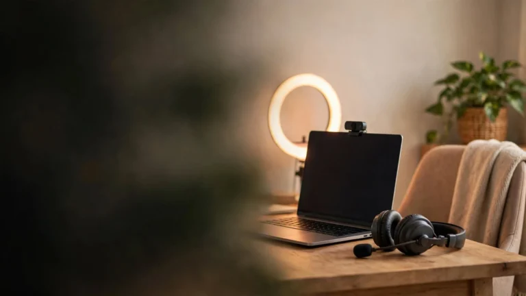 webcam model equipment ring light webcam microphone setup